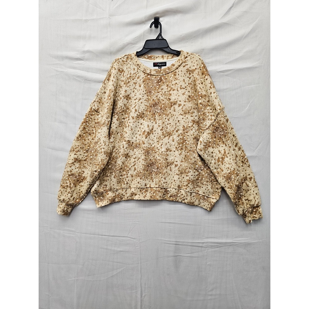 33 Degrees Womens Animal Print Pullover Sweatshirt Brown Cotton Blend Size 2XL